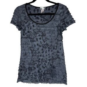 Lavish Top Vintage Gray & Black Ruffled Shutter Pleat Size S Y2K, Grunge, Goth